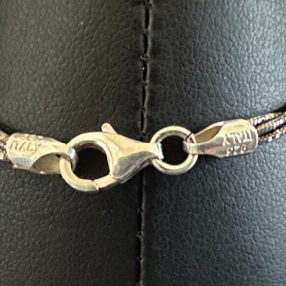 Sterling Silver Black 5 Strand Italy Bracelet 925 - Picture 5 of 6